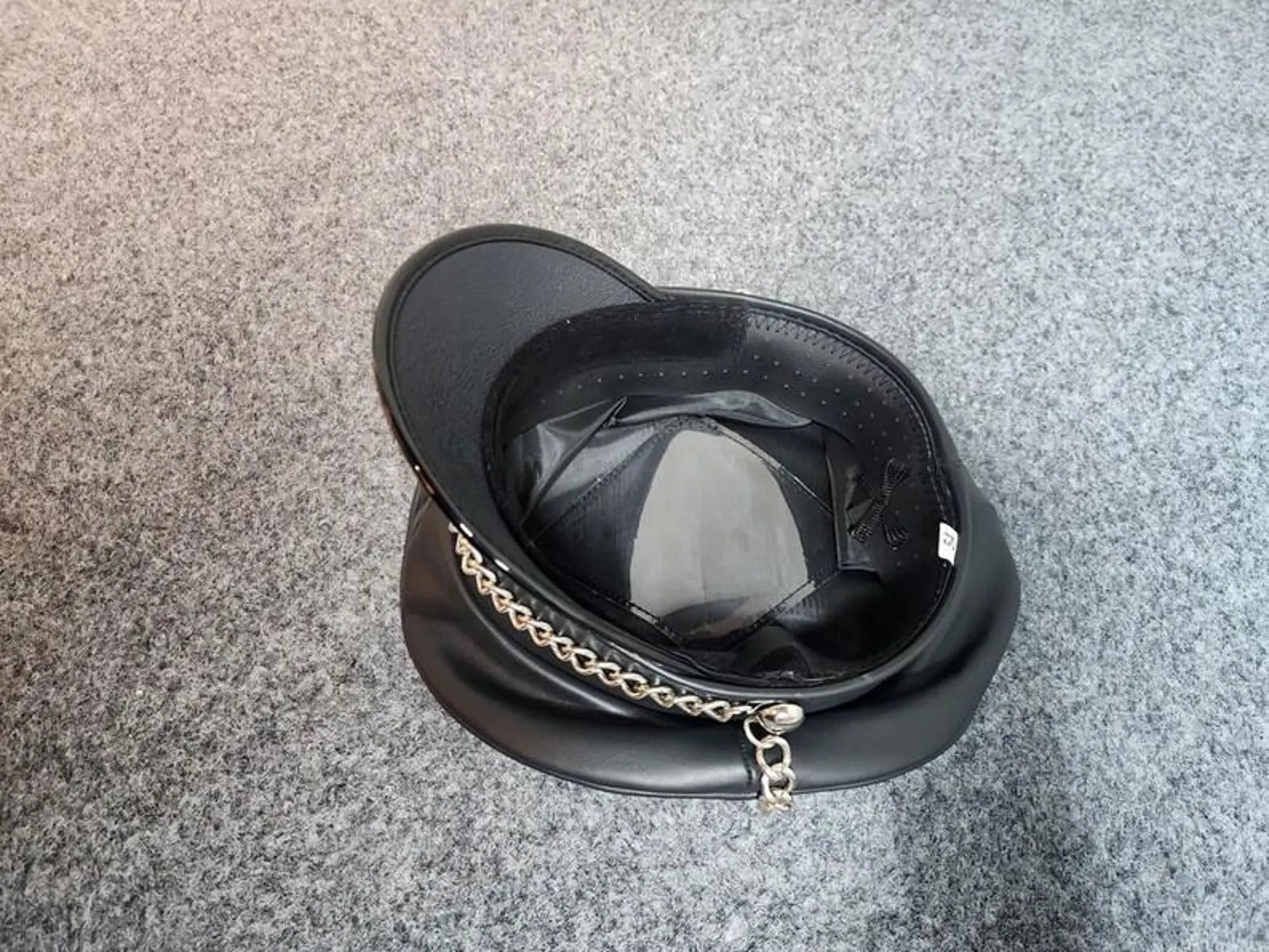 Leather Muir Cap – Biker Officer Hat with Chain