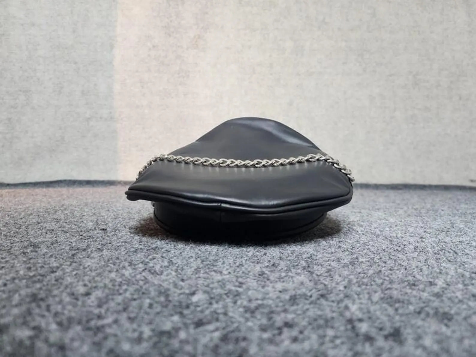 Leather Muir Cap – Biker Officer Hat with Chain