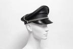 Leather Muir Cap – Biker Officer Hat with Chain