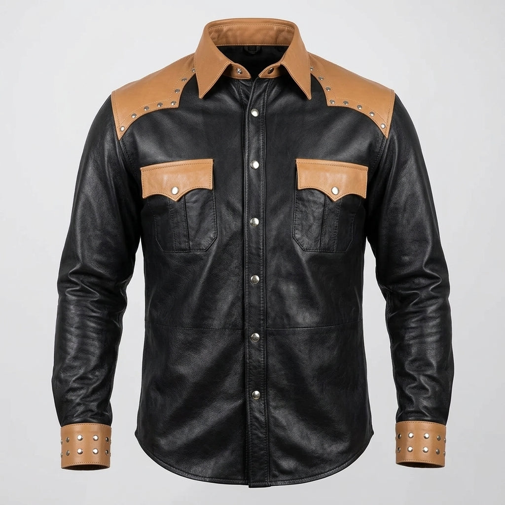 Leather Shirt for Men with Full Button Closure  Genuine Leather Shirt