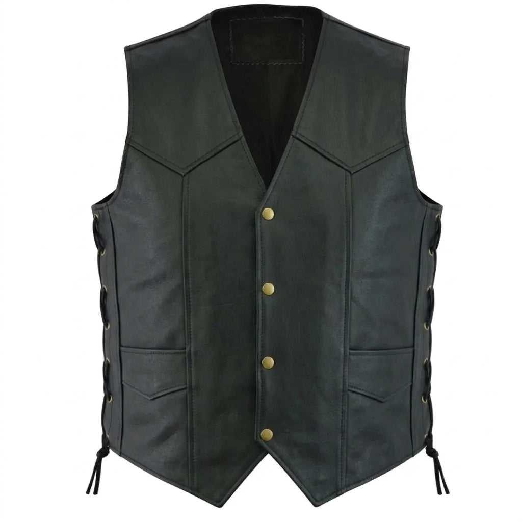 Leather Vest for Men with Side Lace Design | Stylish Adjustable Leather Vest