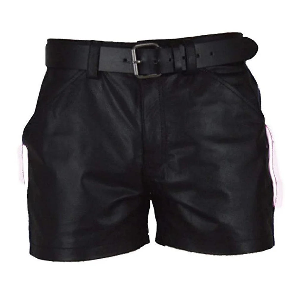 LeathericMen 502 Men’s Leather Shorts with Stripes – Premium Biker Style Casual Shorts