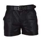 LeathericMen 502 Men’s Leather Shorts with Stripes – Premium Biker Style Casual Shorts