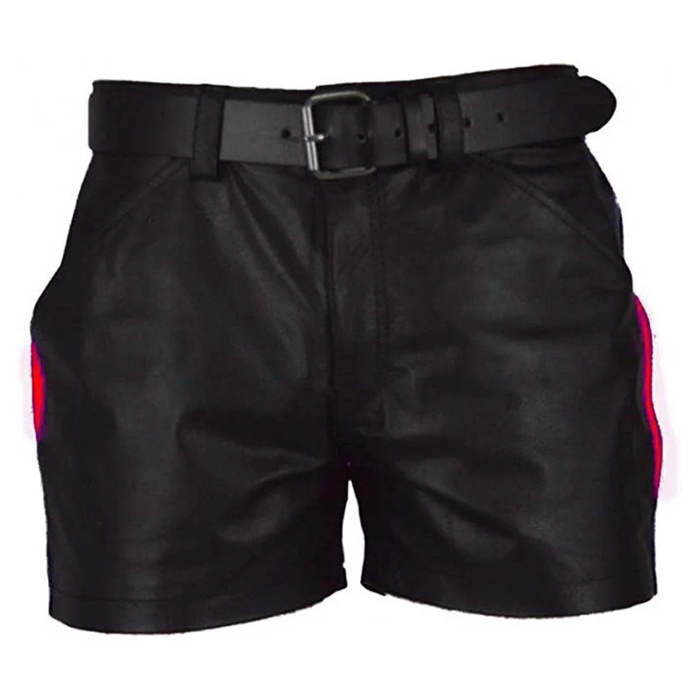 LeathericMen 502 Men’s Leather Shorts with Stripes – Premium Biker Style Casual Shorts