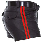 LeathericMen 502 Men’s Leather Shorts with Stripes – Premium Biker Style Casual Shorts