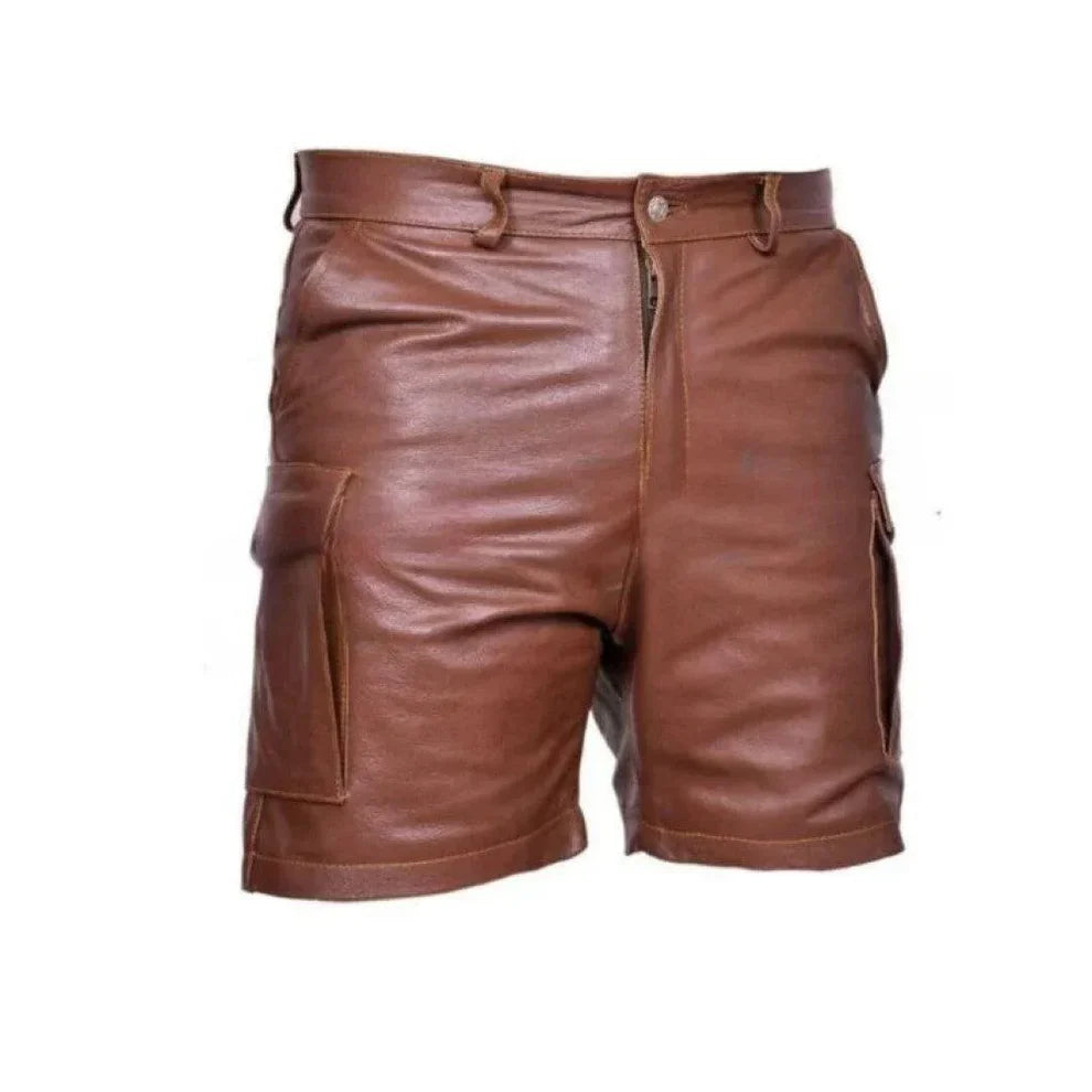 LeathericMen Brown Genuine Leather Shorts for Men – Premium Sheep Leather Slim Fit Shorts