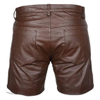 LeathericMen Classic Brown Biker Leather Shorts for Men – Genuine Sheep Leather Slim Fit