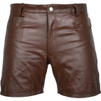 LeathericMen Classic Brown Biker Leather Shorts for Men – Genuine Sheep Leather Slim Fit
