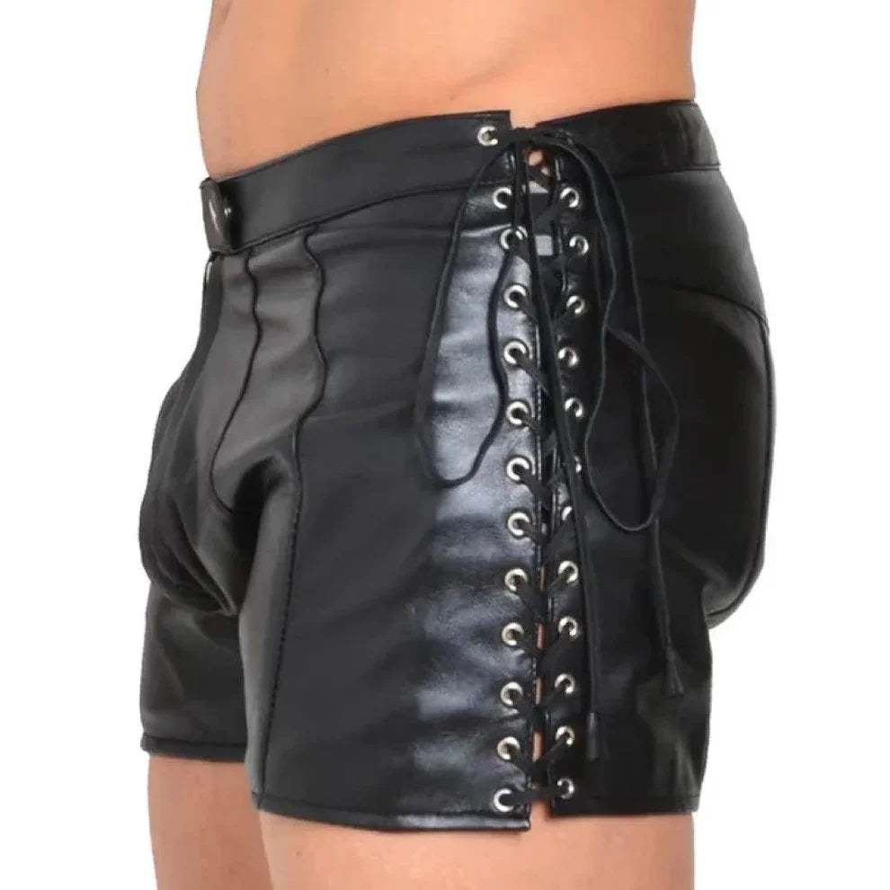 LeathericMen Genuine Leather Shorts for Men with Side Lace Design – Lambskin Slim Fit