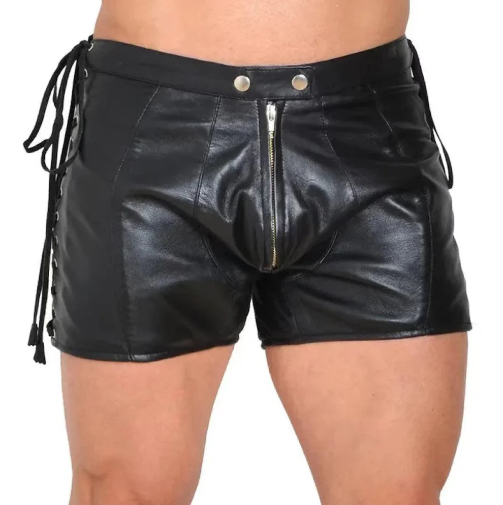 LeathericMen Genuine Leather Shorts for Men with Side Lace Design – Lambskin Slim Fit