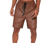 LeathericMen High Quality Brown Leather Shorts for Men – Lambskin Hook & Loop Closure Slim Fit