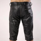 LeathericMen Men’s Full Back Zipper Leather Shorts – Premium Genuine Sheep Leather Slim Fit Shorts