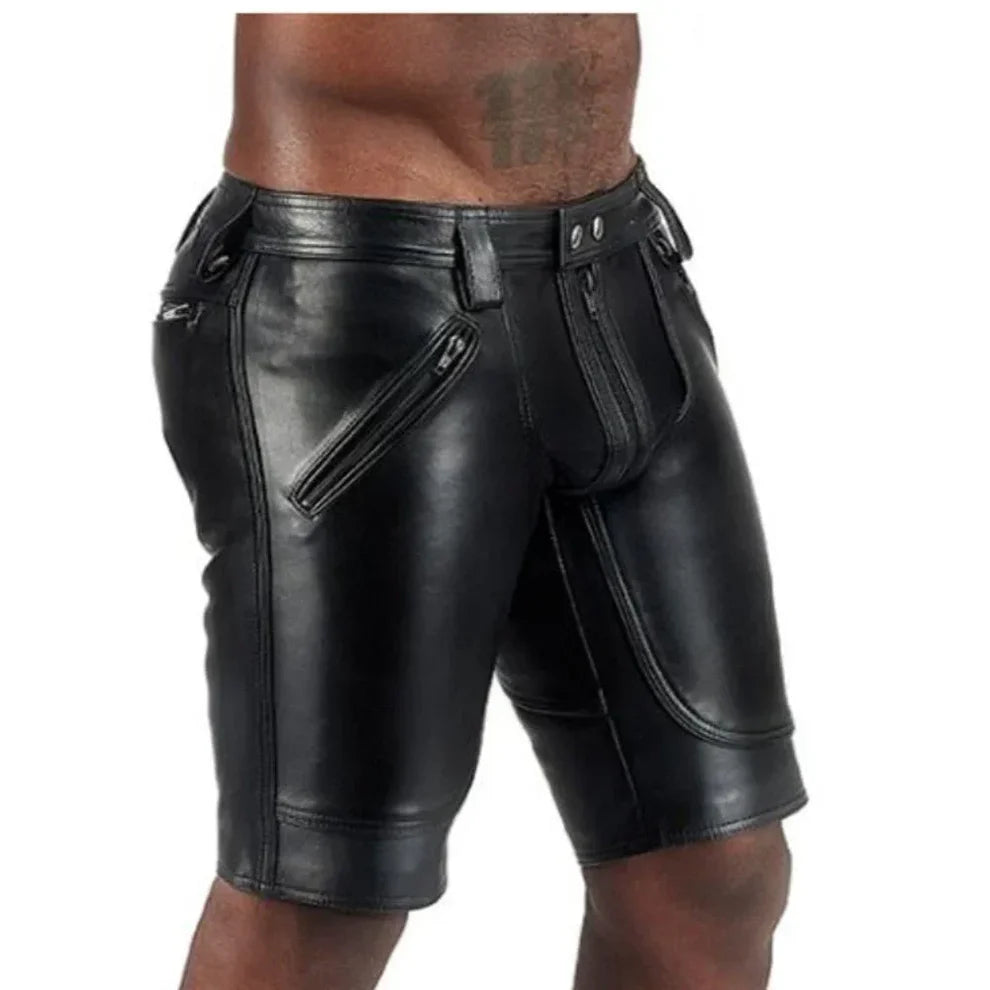 LeathericMen Men's Genuine Sheep Leather Shorts – Stylish Biker Party Summer Cargo Shorts