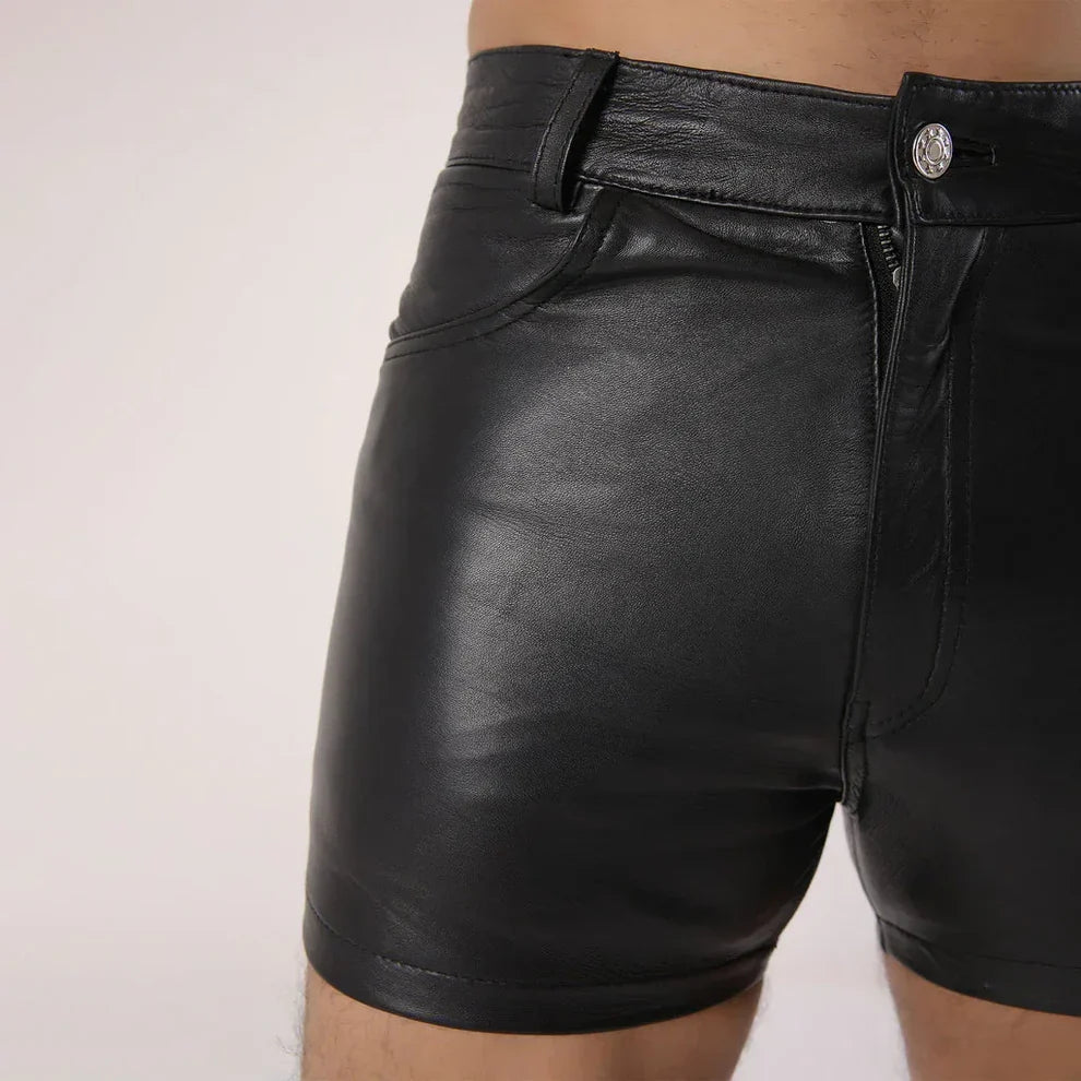 LeathericMen Men’s Leather Party Shorts – Premium Genuine Sheep Leather Slim Fit Shorts