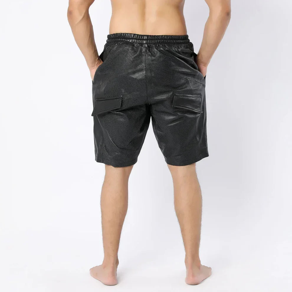 LeathericMen Men’s Perforated Leather Shorts – Dotted Breathable Genuine Sheep Leather Shorts