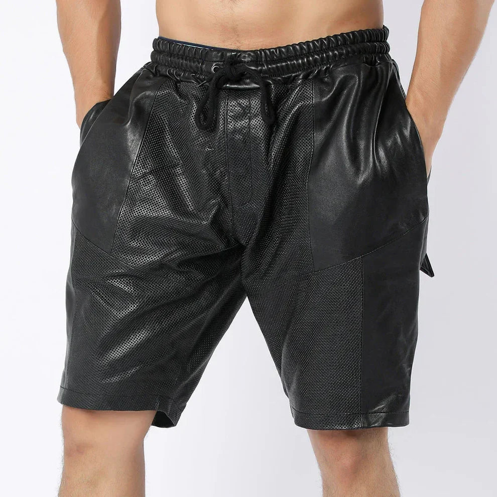 LeathericMen Men’s Perforated Leather Shorts – Dotted Breathable Genuine Sheep Leather Shorts