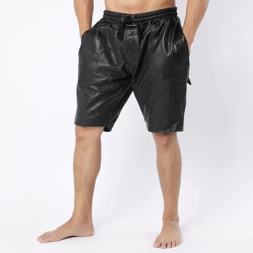 LeathericMen Men’s Perforated Leather Shorts – Dotted Breathable Genuine Sheep Leather Shorts
