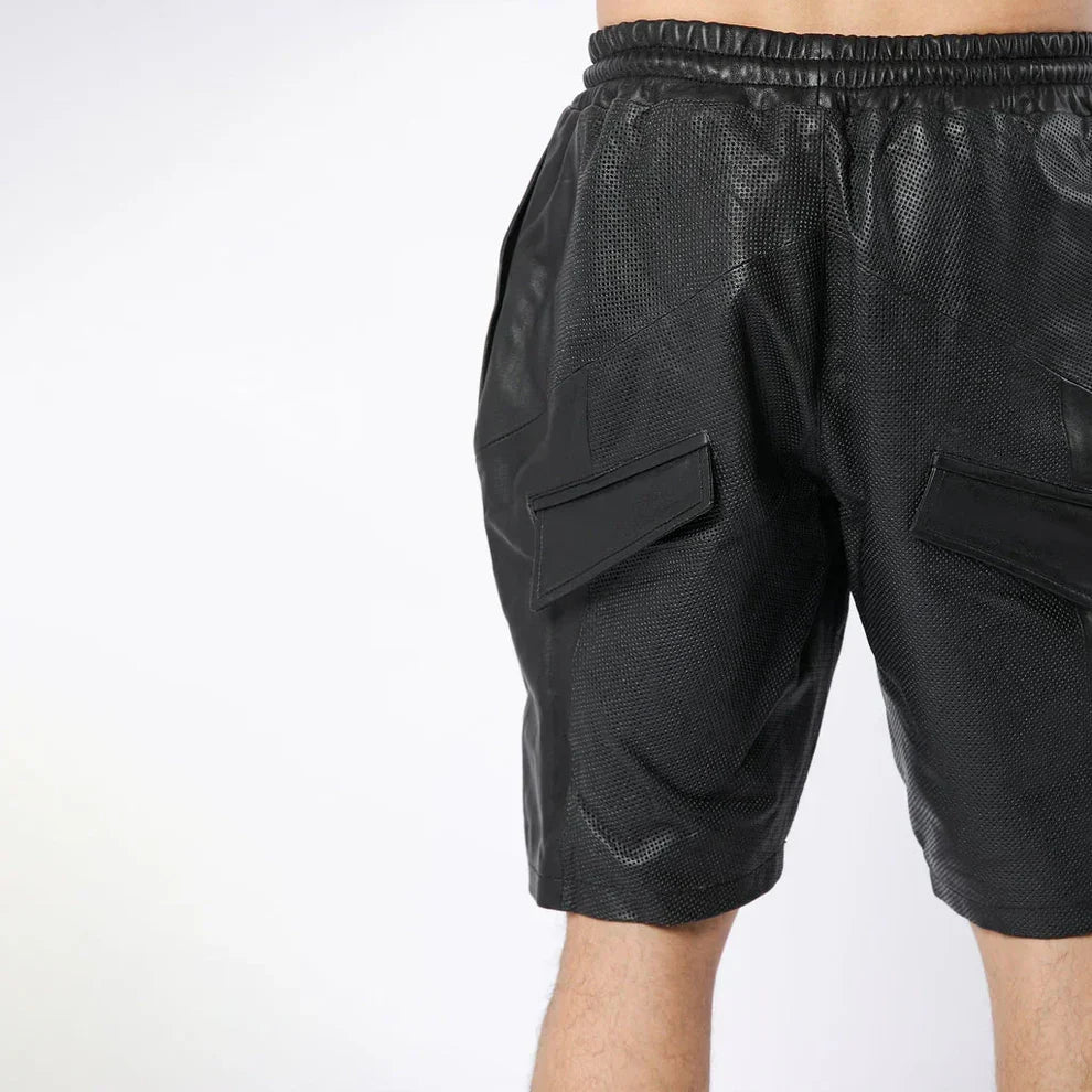 LeathericMen Men’s Perforated Leather Shorts – Dotted Breathable Genuine Sheep Leather Shorts