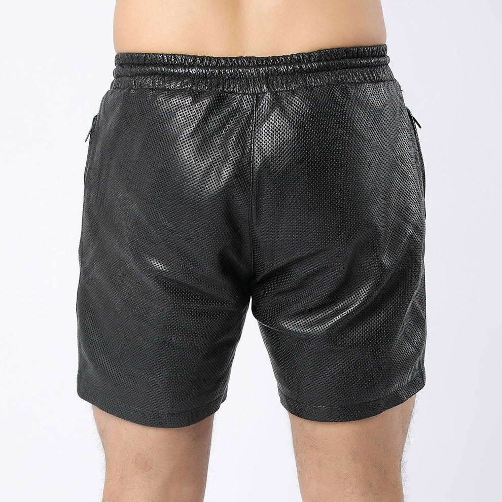 LeathericMen Men’s Perforated Leather Shorts – Dotted Genuine Leather Biker Summer Shorts