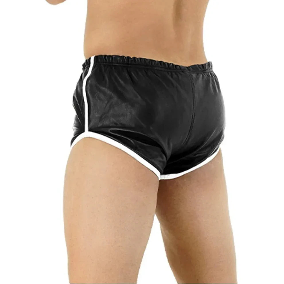LeathericMen Men’s Sheep Leather Shorts with White Stripes – Premium Slim Fit Biker Shorts