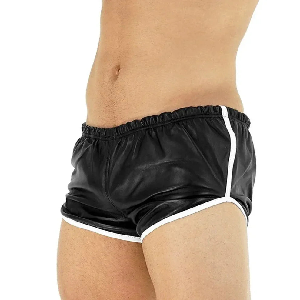 LeathericMen Men’s Sheep Leather Shorts with White Stripes – Premium Slim Fit Biker Shorts