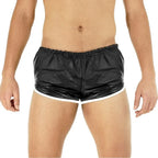 LeathericMen Men’s Sheep Leather Shorts with White Stripes – Premium Slim Fit Biker Shorts
