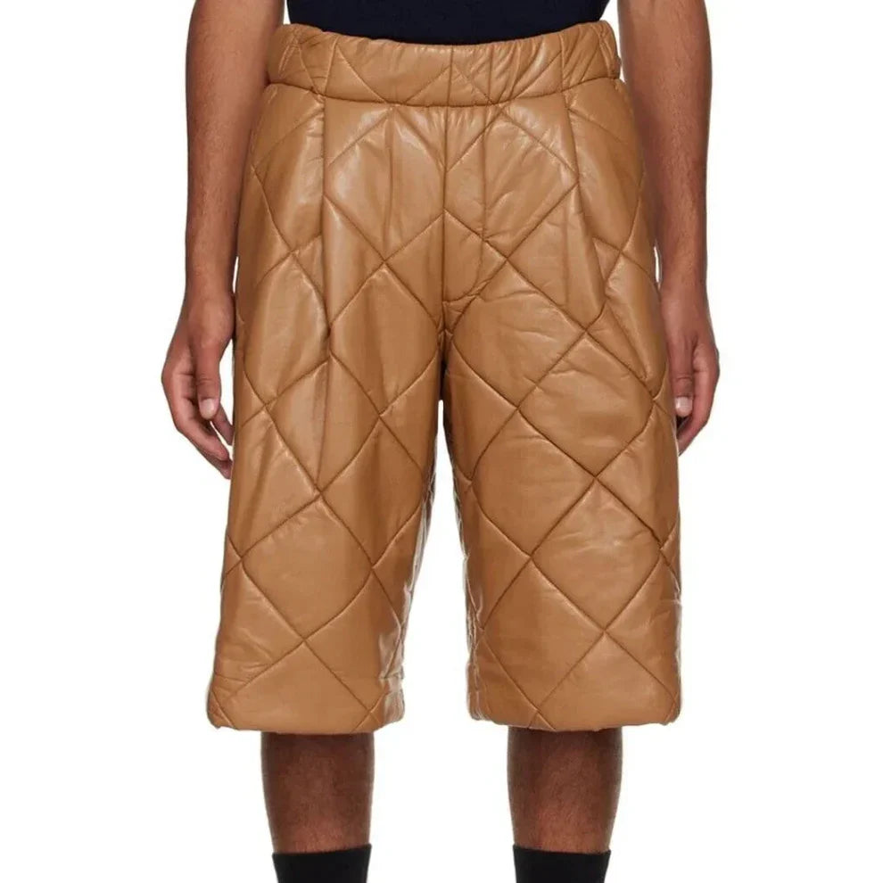 LeathericMen Quilted Leather Shorts for Men – Premium Lambskin Slim Fit Biker Style