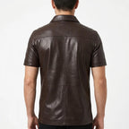 Police Style Leather Jacket with Yellow Linings | Men’s Genuine Leather Jacket