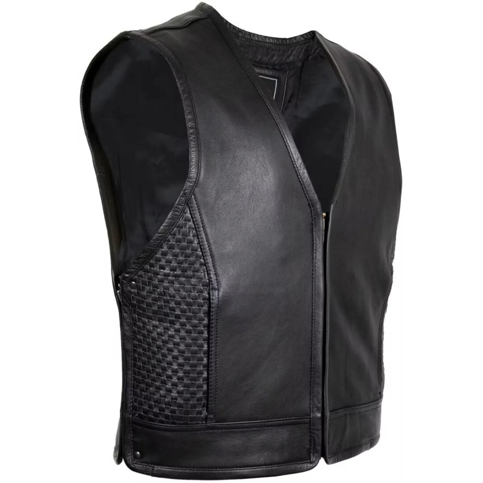 Men’s Biker Leather Vest with Expandable Zipper MDM9186 | Adjustable Motorcycle Vest