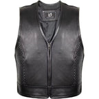 Men’s Biker Leather Vest with Expandable Zipper MDM9186 | Adjustable Motorcycle Vest