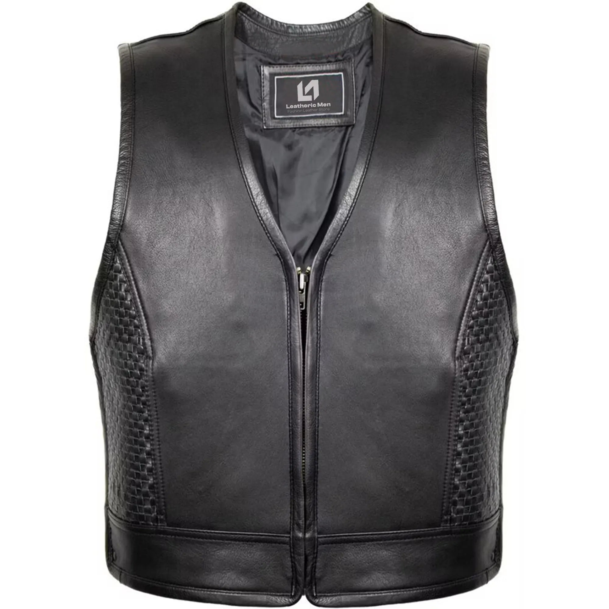 Men’s Biker Leather Vest with Expandable Zipper MDM9186 | Adjustable Motorcycle Vest