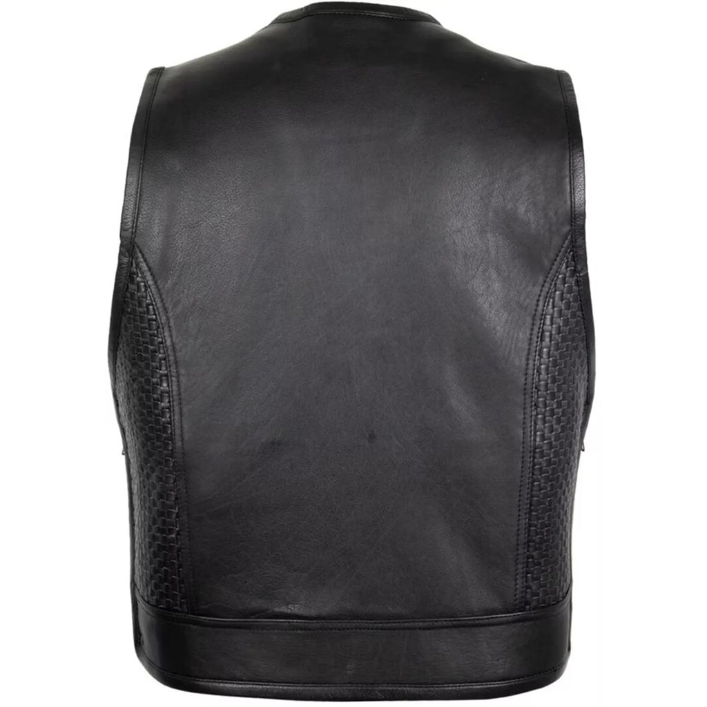 Men’s Biker Leather Vest with Expandable Zipper MDM9186 | Adjustable Motorcycle Vest