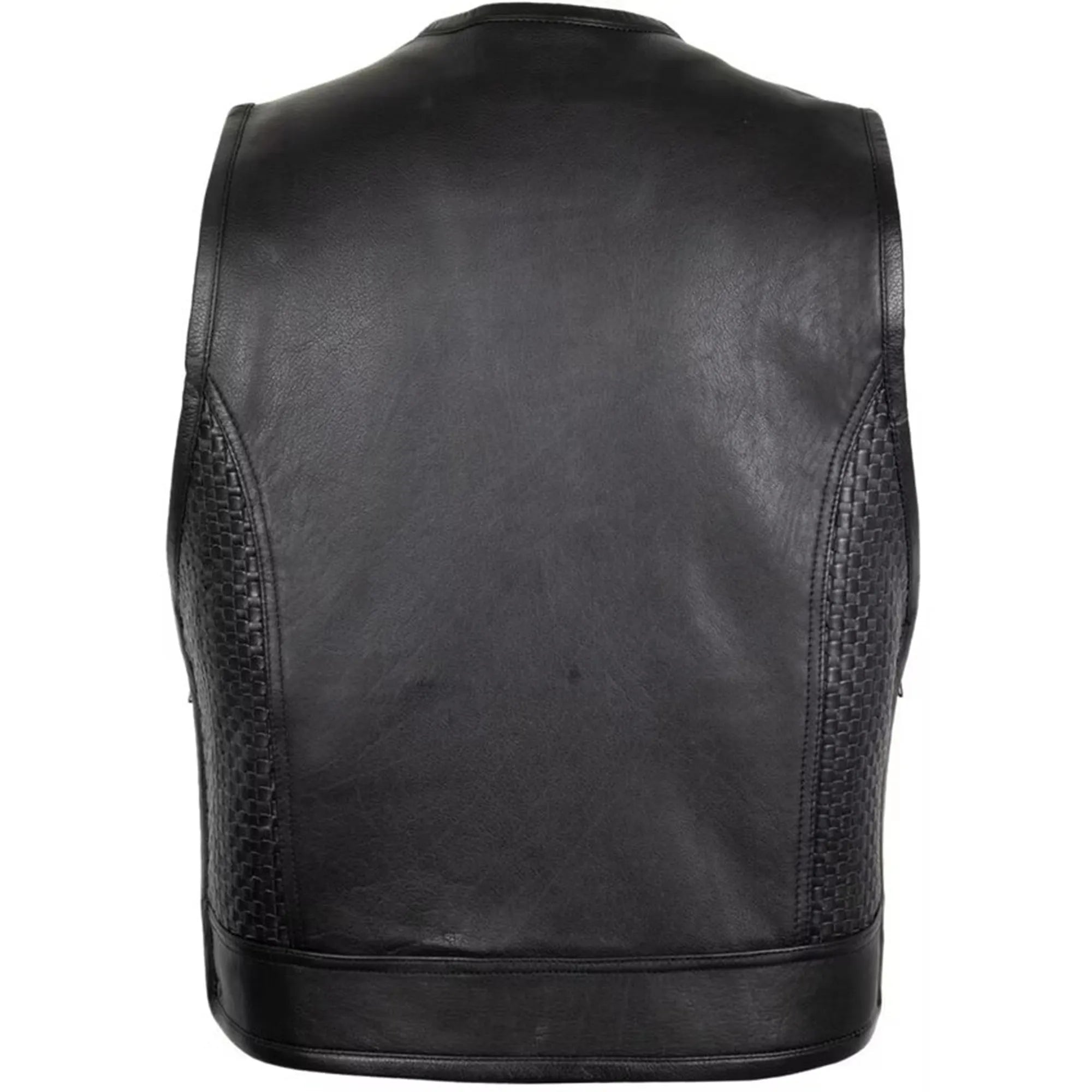 Men’s Biker Leather Vest with Expandable Zipper MDM9186 | Adjustable Motorcycle Vest