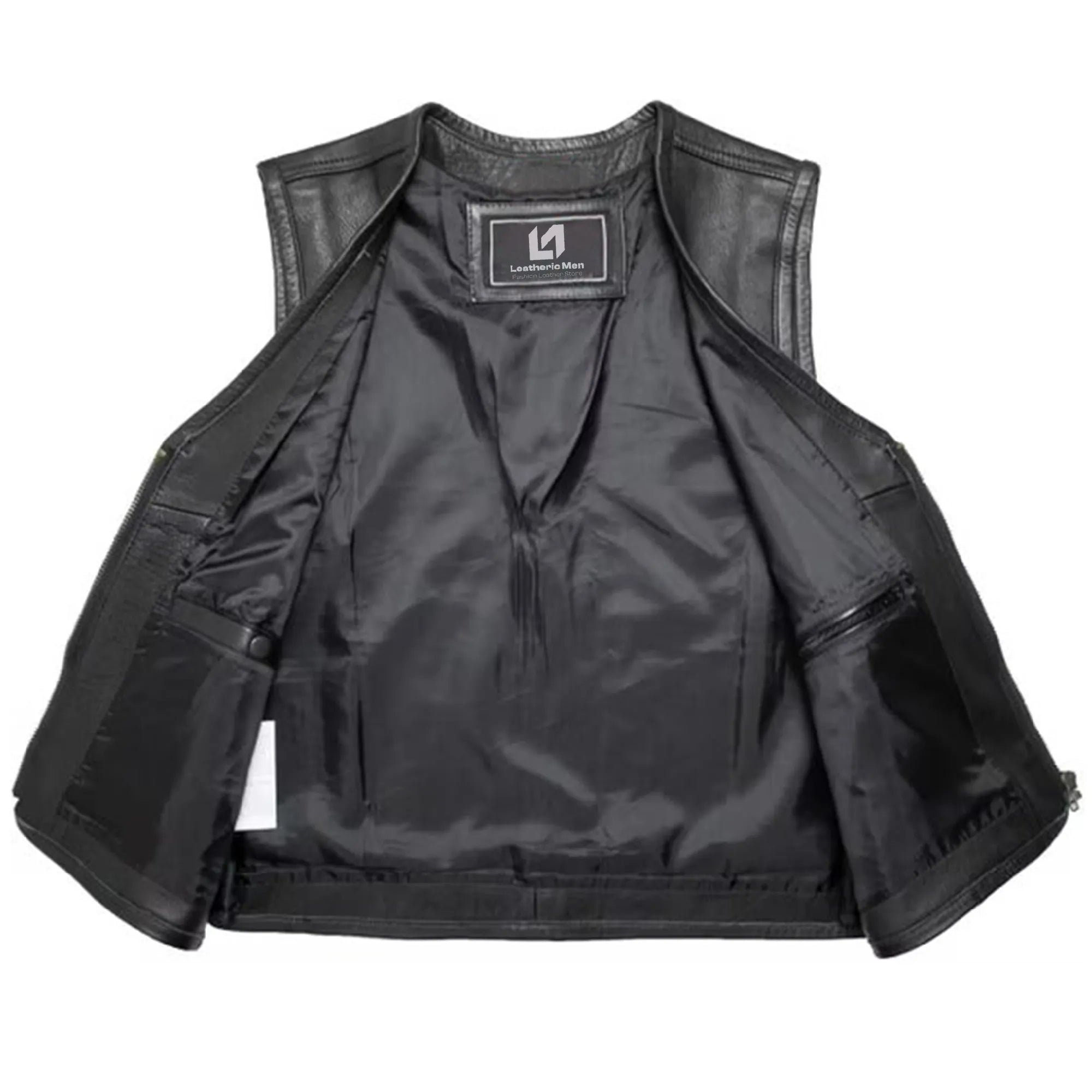 Men’s Biker Leather Vest with Expandable Zipper MDM9186 | Adjustable Motorcycle Vest