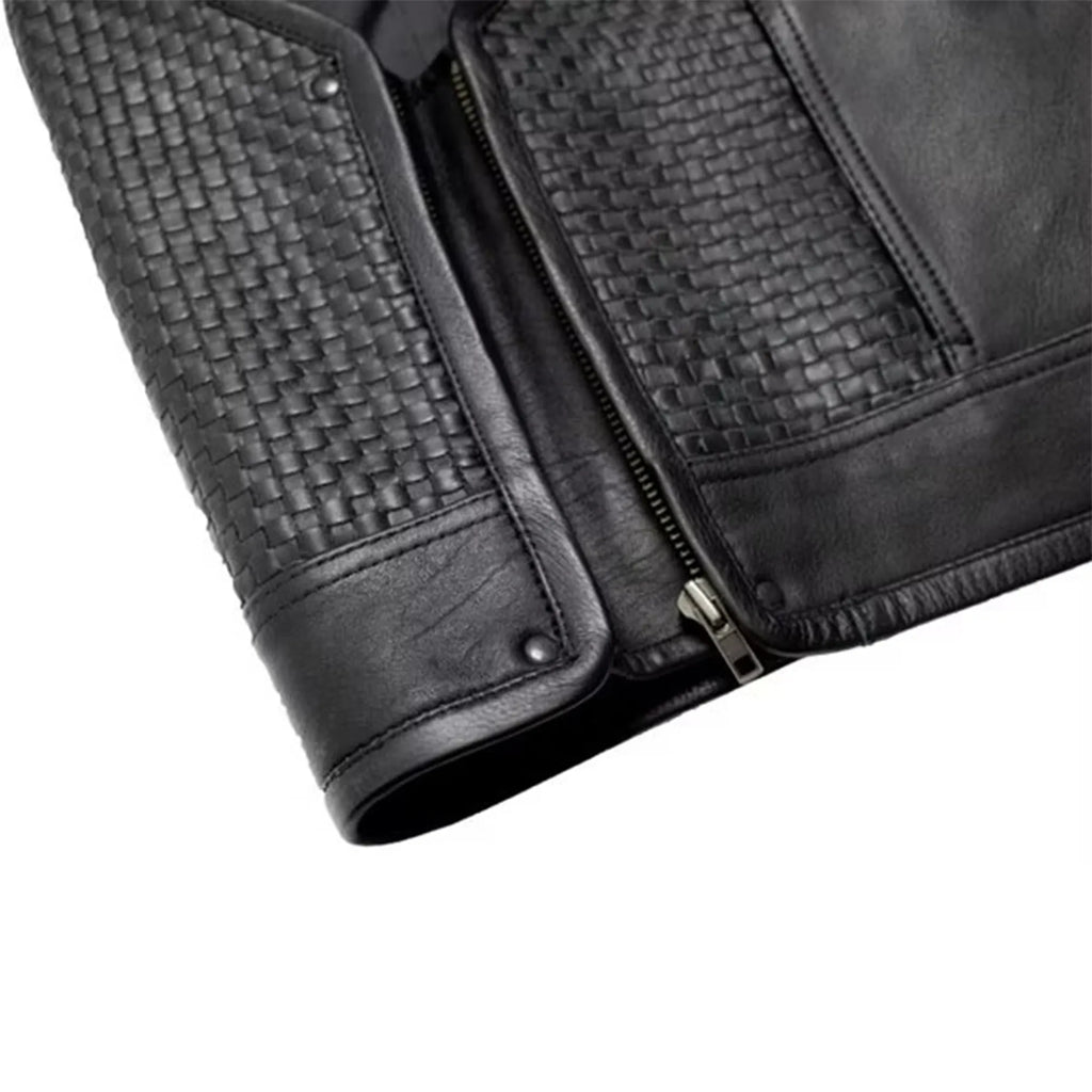 Men’s Biker Leather Vest with Expandable Zipper MDM9186 | Adjustable Motorcycle Vest