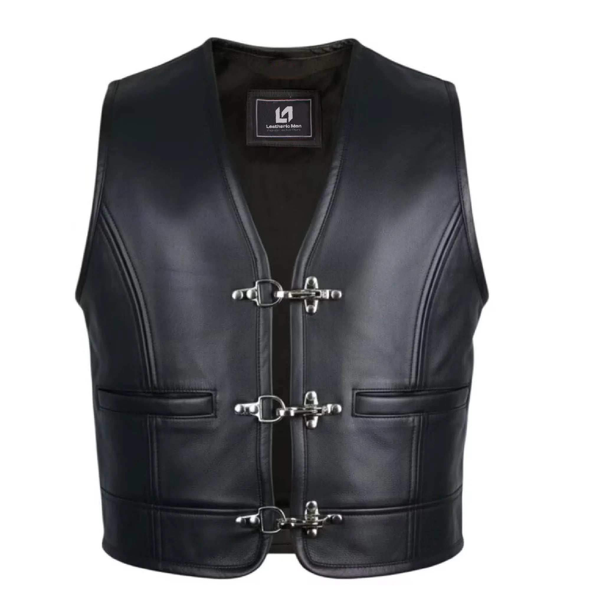 Men’s Biker Leather Vest with Side Closure MDM9123 | Premium Motorcycle Vest