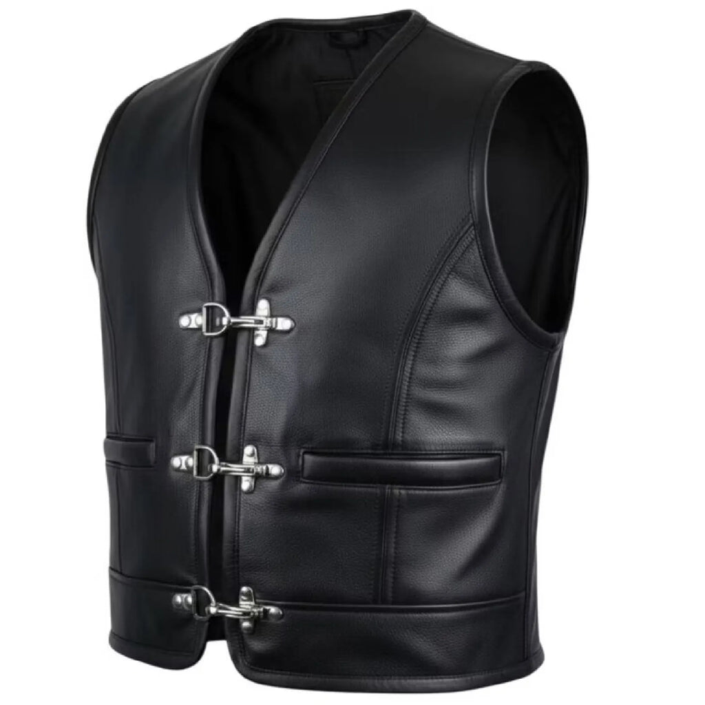 Men’s Biker Leather Vest with Side Closure MDM9123 | Premium Motorcycle Vest