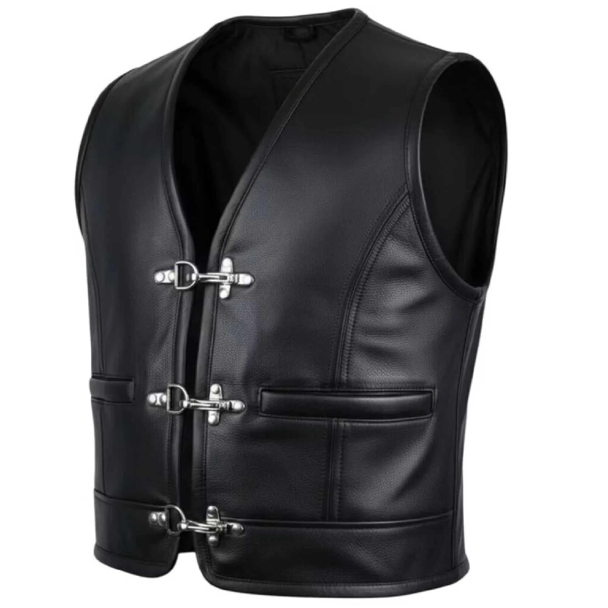 Men’s Biker Leather Vest with Side Closure MDM9123 | Premium Motorcycle Vest