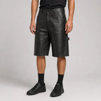 Men's Black Cow Leather Double-Knee Shorts