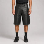 Men's Black Cow Leather Double-Knee Shorts