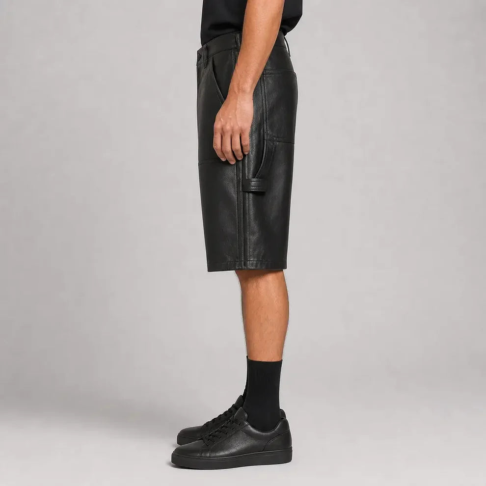 Men's Black Cow Leather Double-Knee Shorts