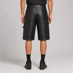 Men's Black Cow Leather Double-Knee Shorts