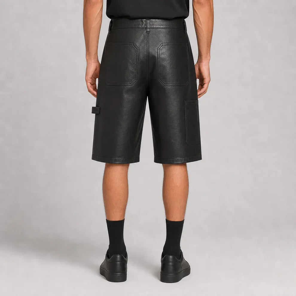 Men's Black Cow Leather Double-Knee Shorts