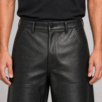 Men's Black Cow Leather Double-Knee Shorts