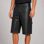 Men's Black Cow Leather Double-Knee Shorts