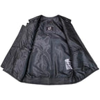 Men’s Black Genuine Leather Biker Vest with Zipper MDM9236  Motorcycle Vest