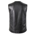 Men’s Black Genuine Leather Biker Vest with Zipper MDM9236  Motorcycle Vest