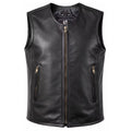 Men’s Black Genuine Leather Biker Vest with Zipper MDM9236  Motorcycle Vest