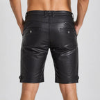 Men’s Black Lambskin Leather Cargo Biker Shorts  Genuine Leather  Leathericmen