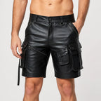 Men’s Black Lambskin Leather Cargo Shorts with Multi Pockets | Biker Style | Leathericmen
